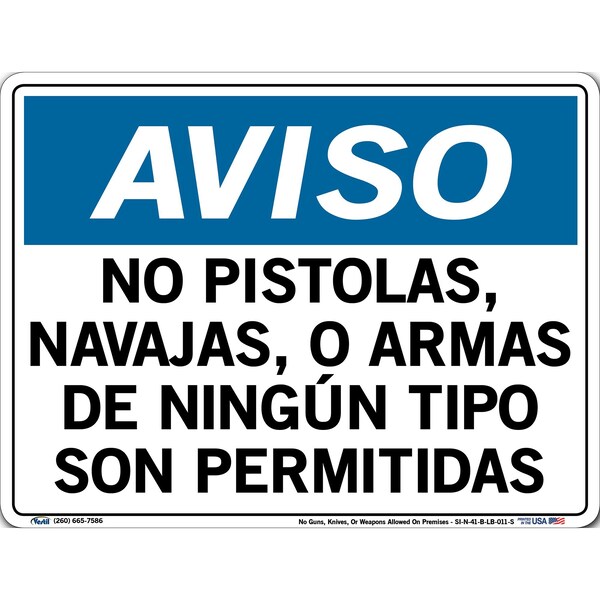 Vinyl Label Sign, 9-1/2" Height, 12-1/2" Width, Vinyl Label, Rectangle, Spanish